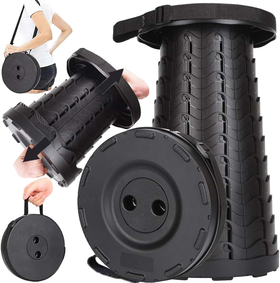 Fishboy Upgraded Collapsible Stool, 400lbs Max Weight, Lightweight But Sturdy, Portable Retractable Folding Telescoping Foldable Camping Stool for Adults Outdoor Fishing Hiking BBQ