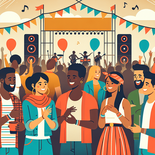 Friendly conversations at a music festival