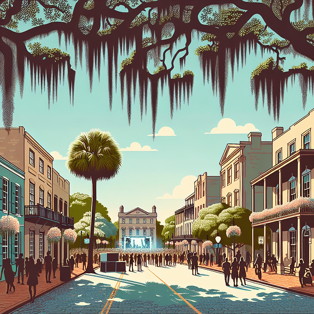 Historic Savannah street near music festival