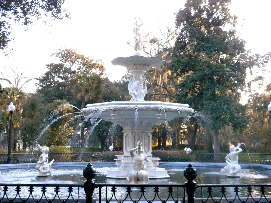 Scenic view of the iconic Forsyth Park Fountain in Savannah, GA