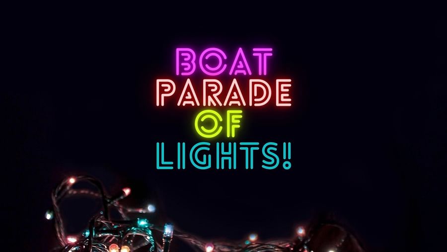 Boats adorned with colorful lights during Savannah Boat Parade of Lights